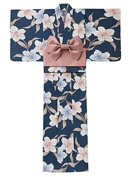 Amazon.co.jp: 百合浴衣セット ネイビーゆかた 帯 大人 紺